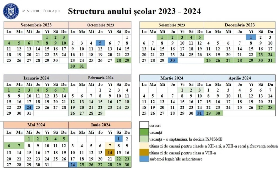 Calendarul anului școlar 20232024 Neamt 365